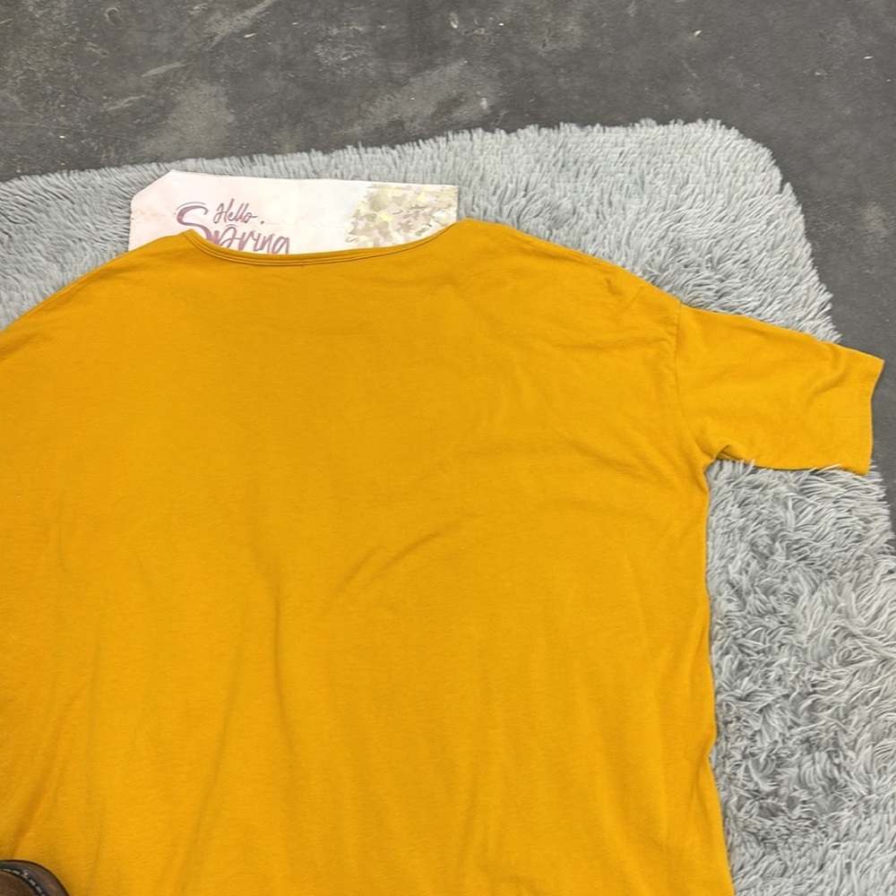 LuLaRoe Gold Yellow Oversized Tunic Top Short Sleeves High Low Round Neckline M